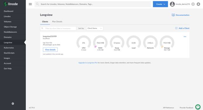 Linode Cloud Manager Longview Clients Overview metrics Linode Cloud Manager Longview Clients Overview metrics